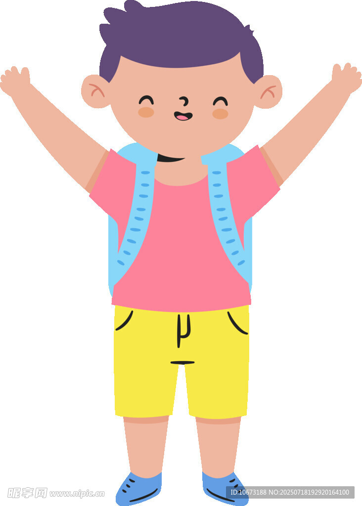 背着书包开心的小男孩
