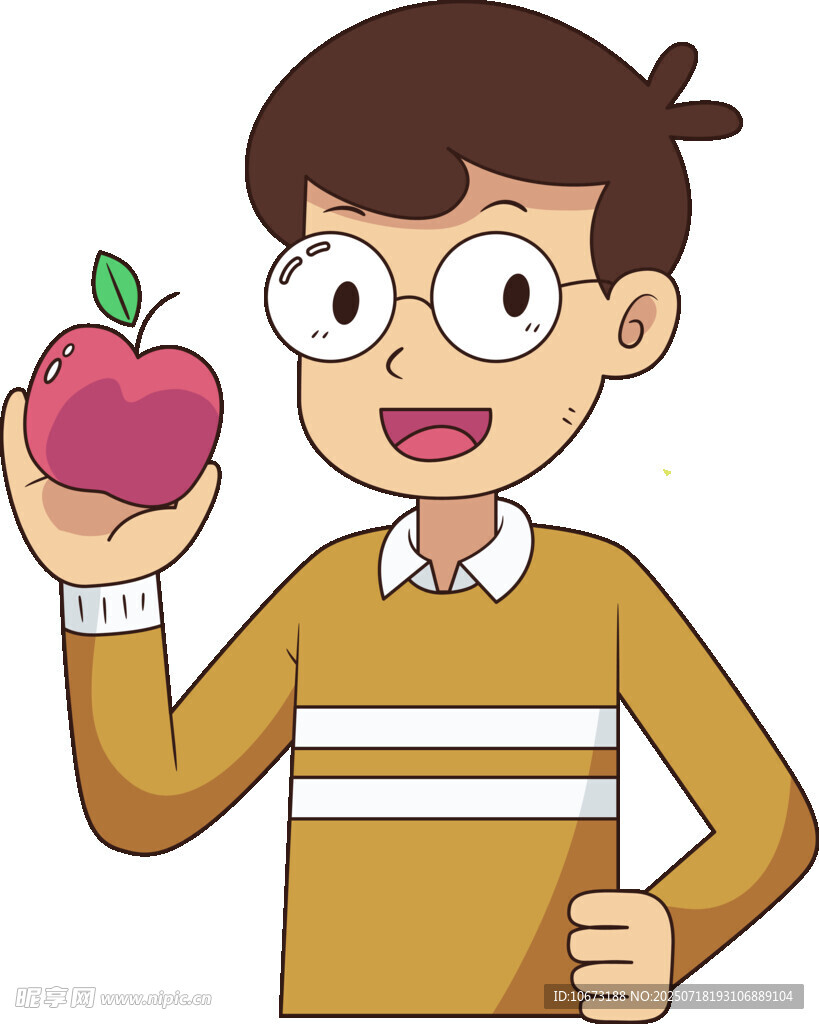 男孩手持红苹果