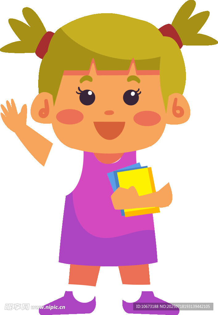 挥手的可爱上学小女孩
