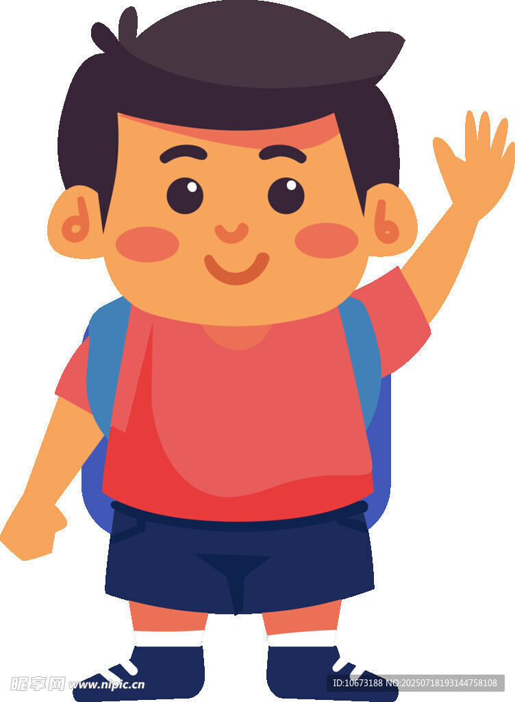 背着书包挥手的小男孩