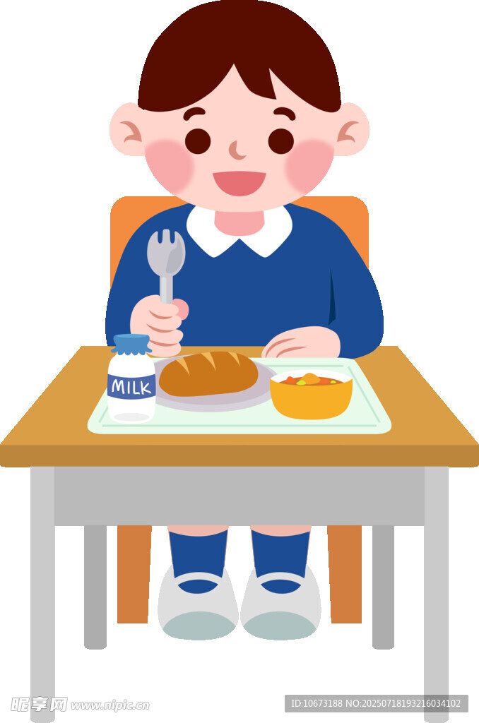 小孩坐在桌前用餐