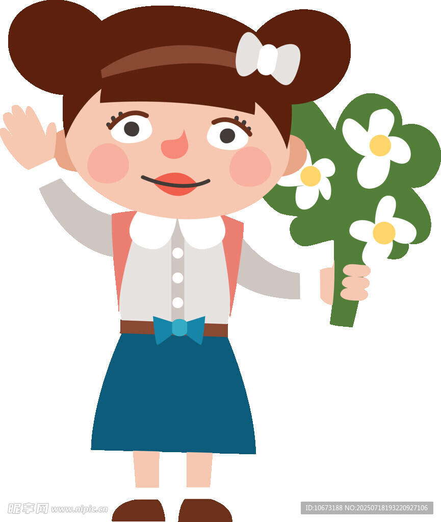 手持鲜花的可爱小女孩
