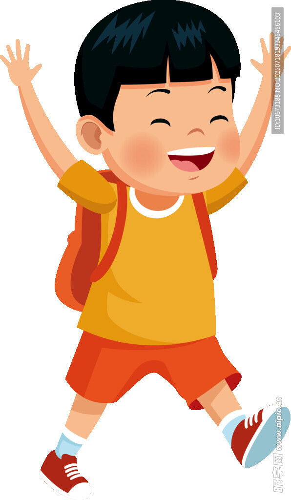 背着书包开心上学的男孩