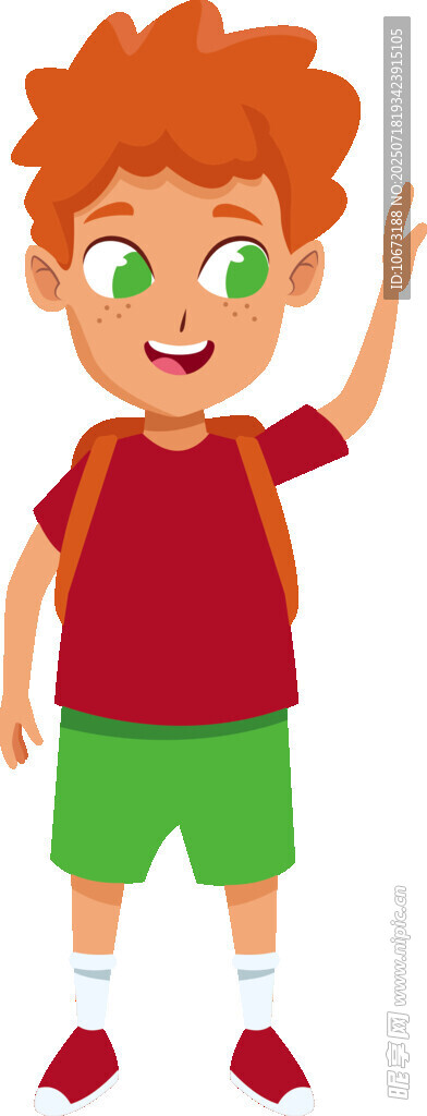 背着书包的红发小男孩