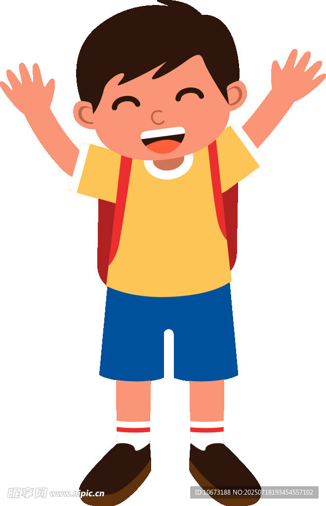 开心上学的小男孩