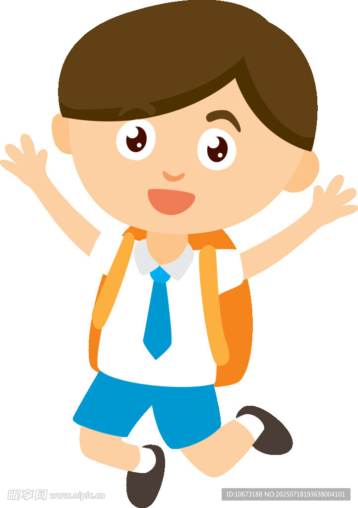 跳跃的背书包小男孩