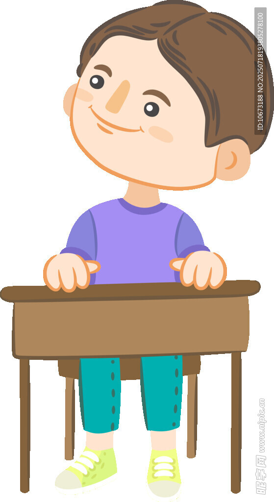 小男孩端坐于课桌前