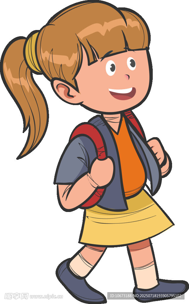 背着书包上学的小女孩