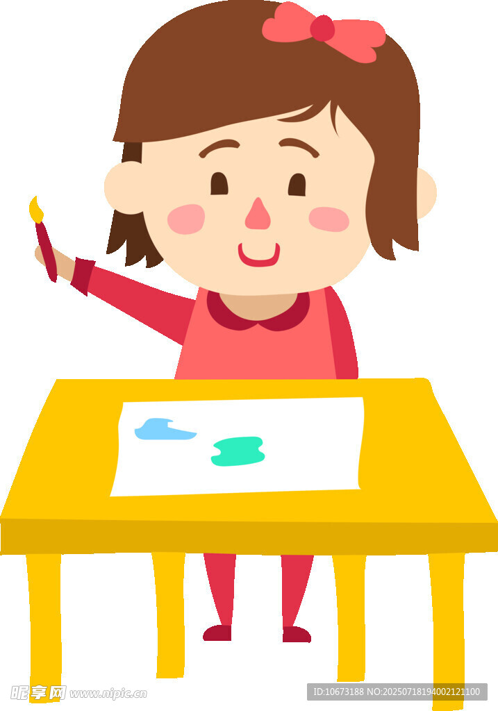 小女孩桌边快乐作画