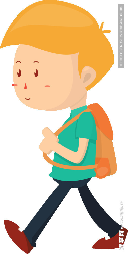 背着书包行走的小男孩