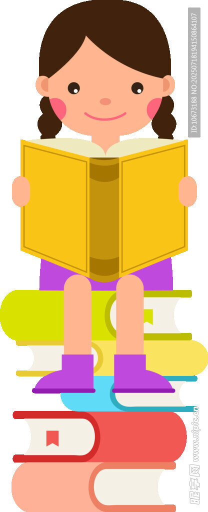女孩专注阅读多彩书籍