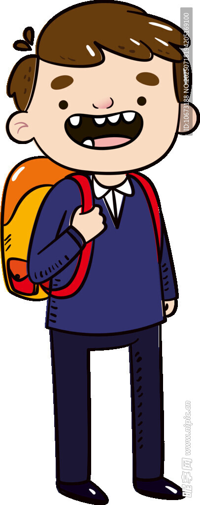 背着书包的开心小男孩
