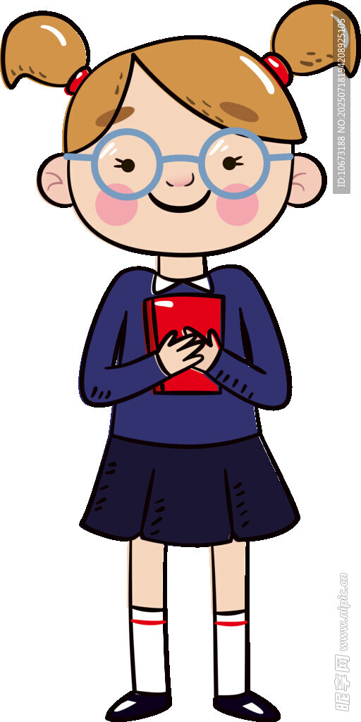 戴眼镜扎双辫的读书女孩