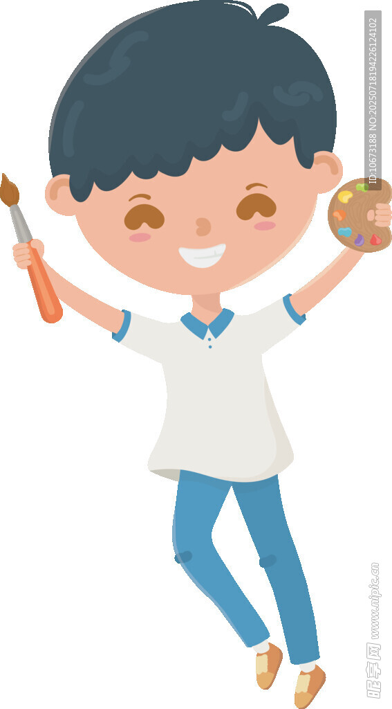 快乐男孩手持餐具与面包