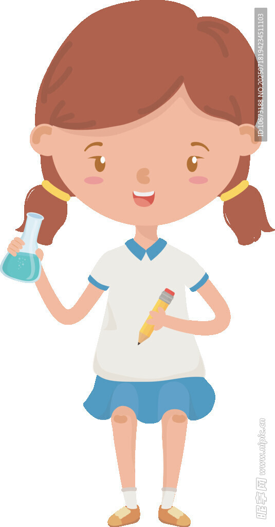 扎辫女孩手持笔与试剂瓶