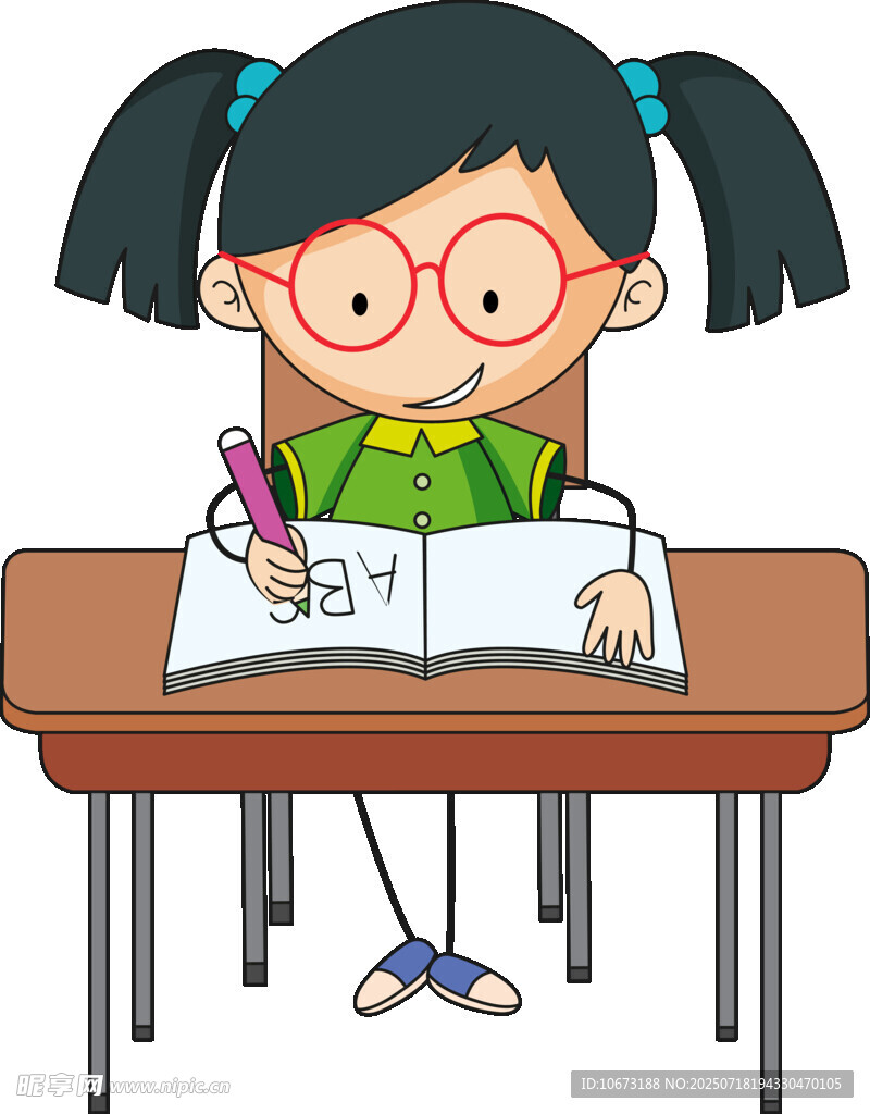 小女孩专注写字