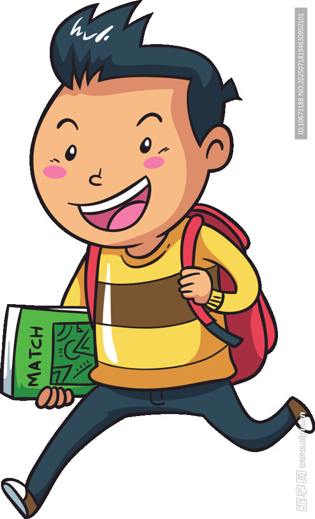 背着书包奔跑的快乐男孩