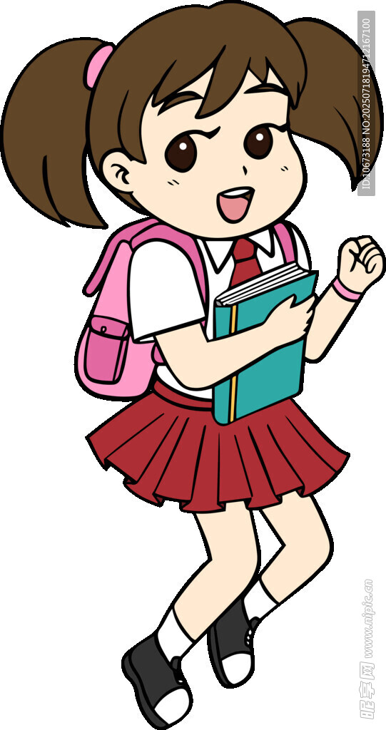 背着书包的欢快小女孩