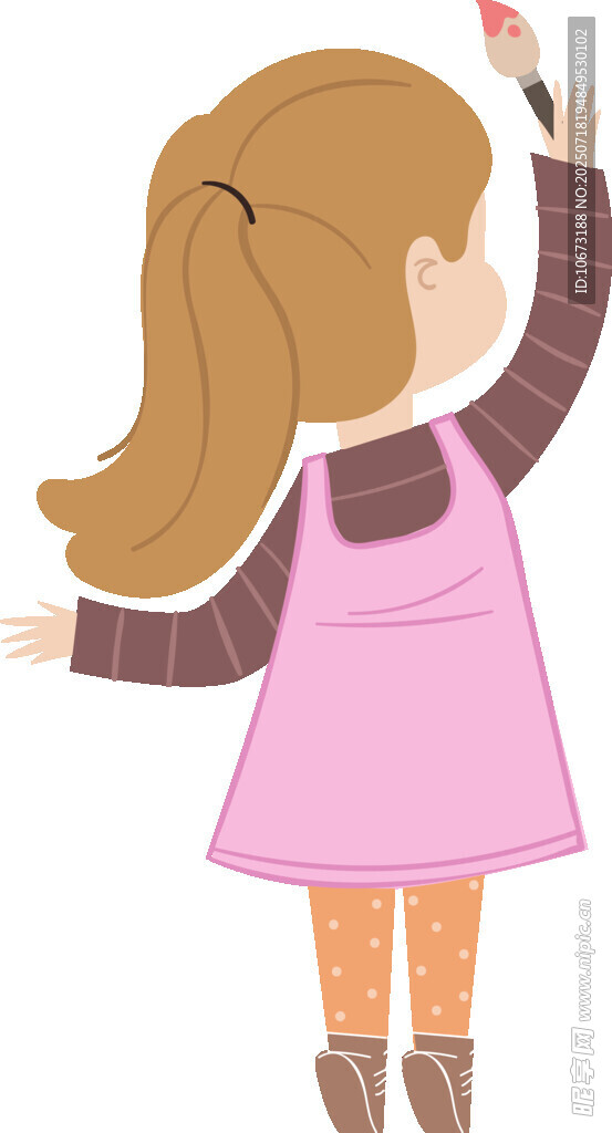 小女孩手持画笔专注作画