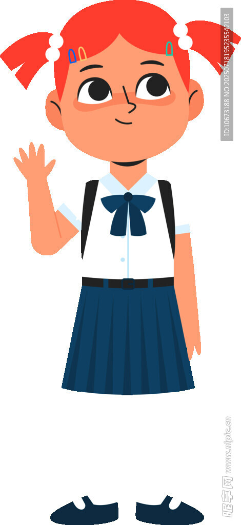 挥手的红发校服小女孩