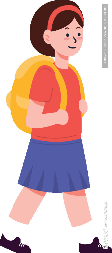 背着书包上学的小女孩
