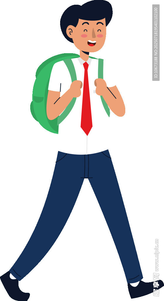 背着书包上学的快乐男孩