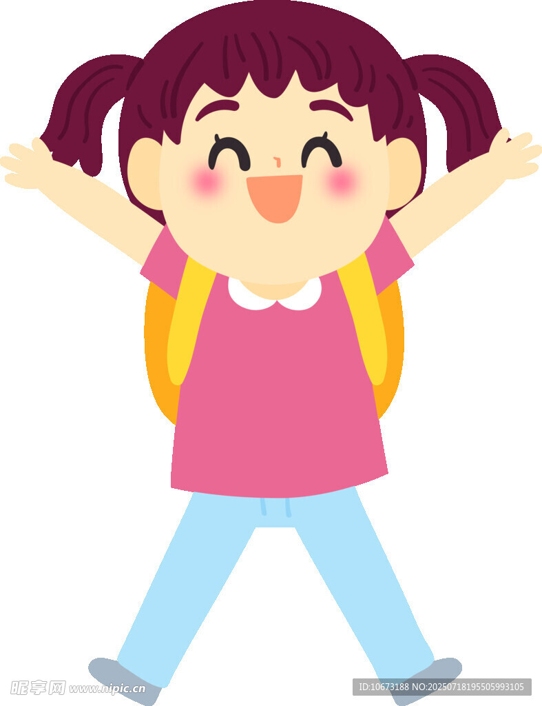 开心上学的小女孩