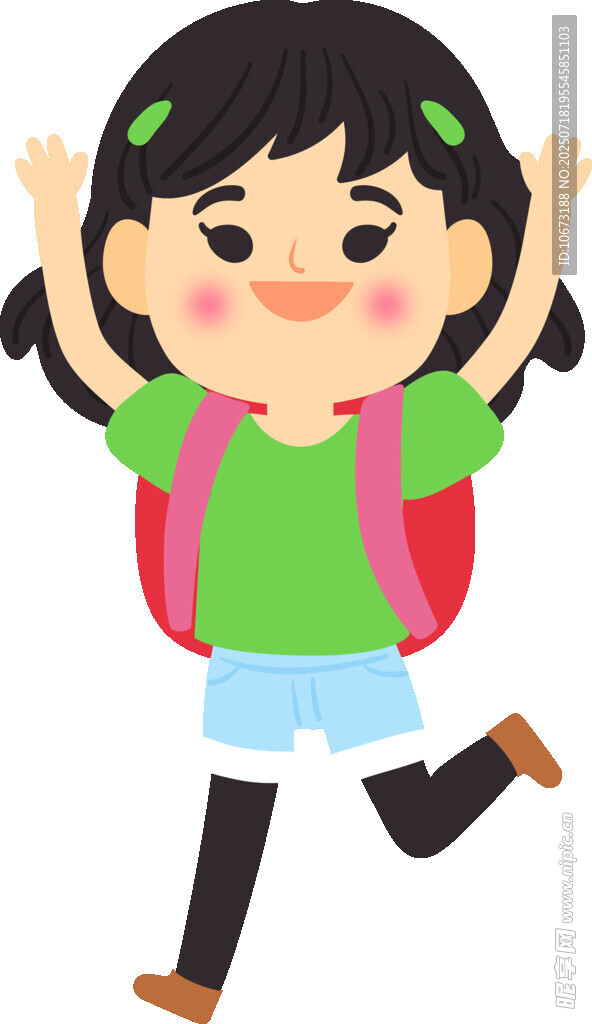 背着书包奔跑的快乐女孩