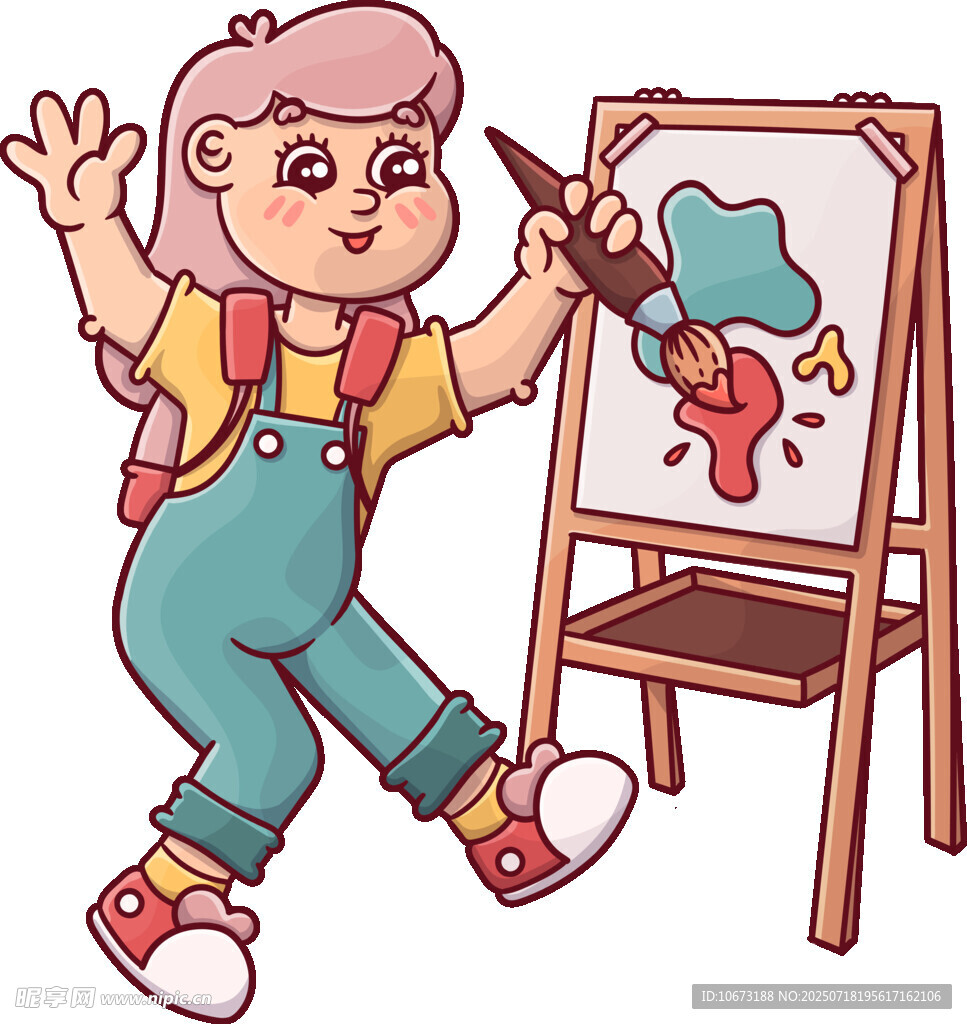 小女孩快乐作画