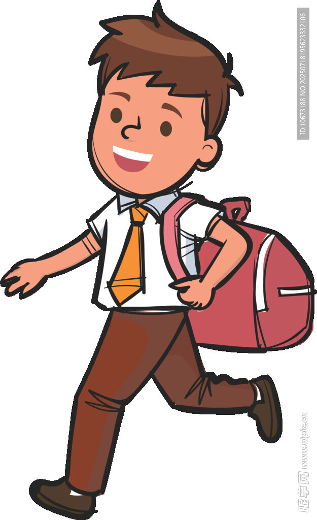 背着书包奔跑的小男孩