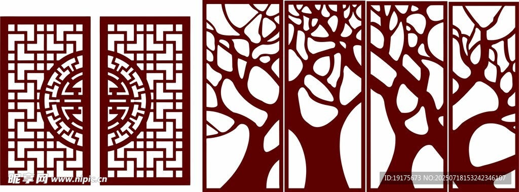 中式镂空窗棂与枯树景观