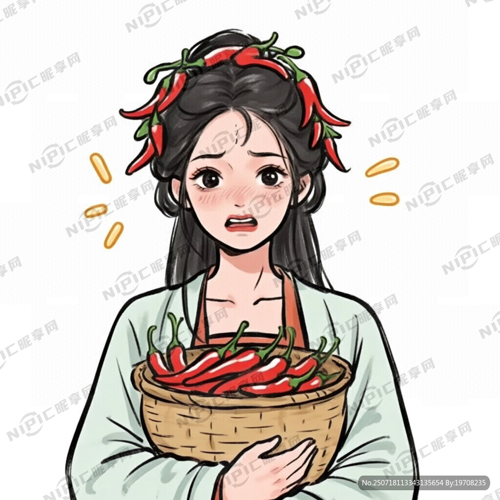 手绘古装女性人物 手拿框子