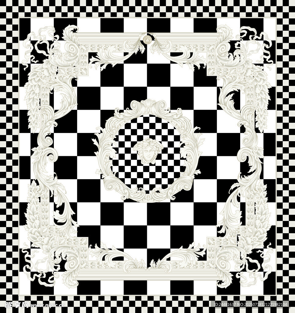 黑白棋盘格抽象图案设计