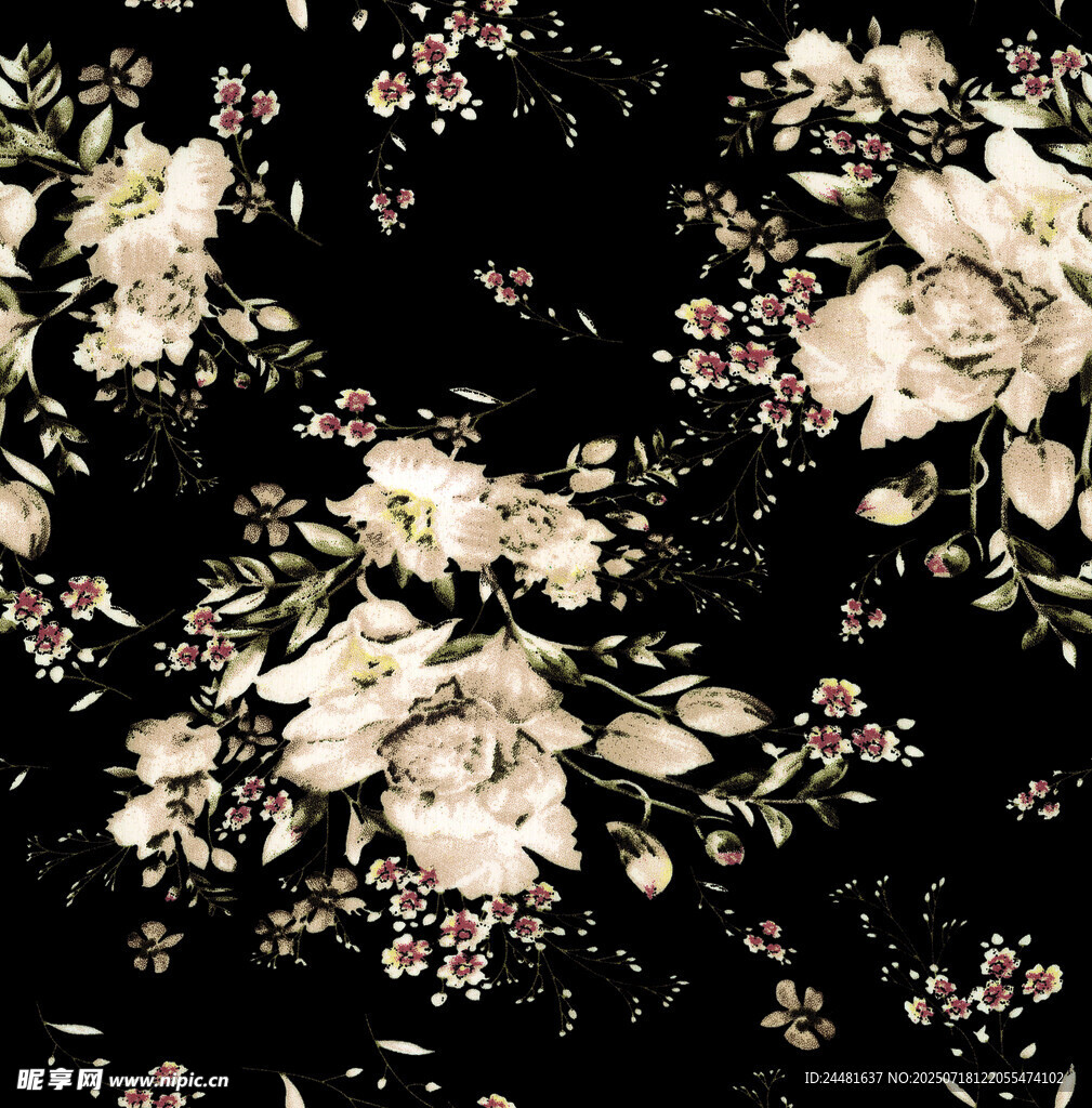 黑色底花卉图案布料