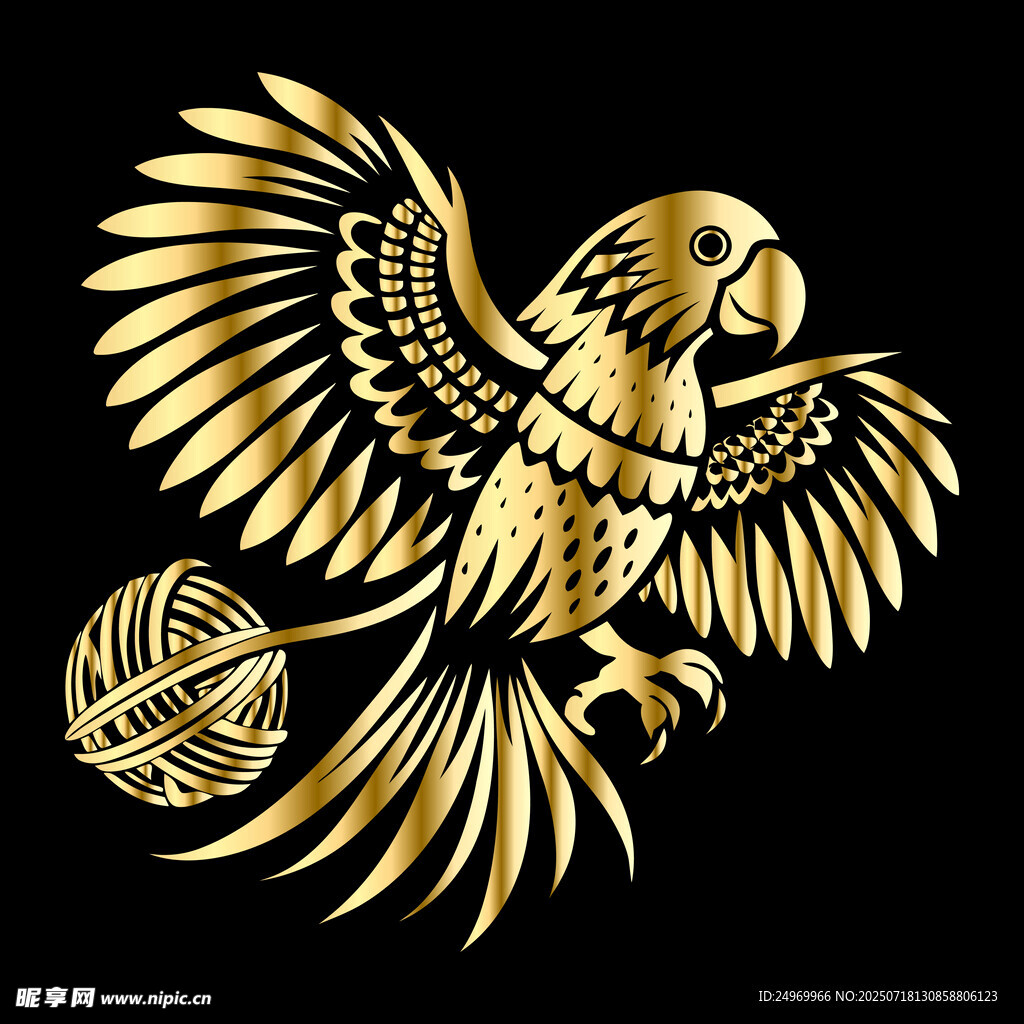 金色展翅鹦鹉与线团图案