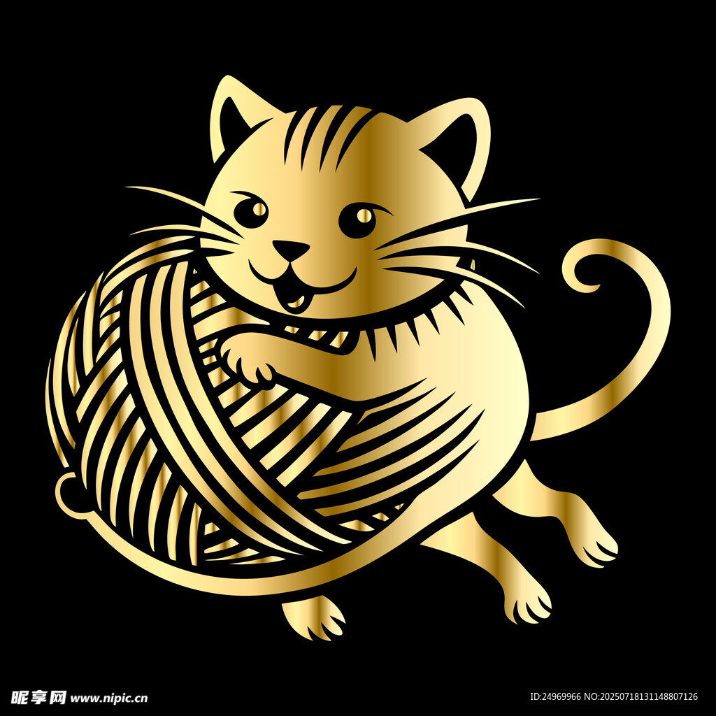 金色小猫玩毛线球
