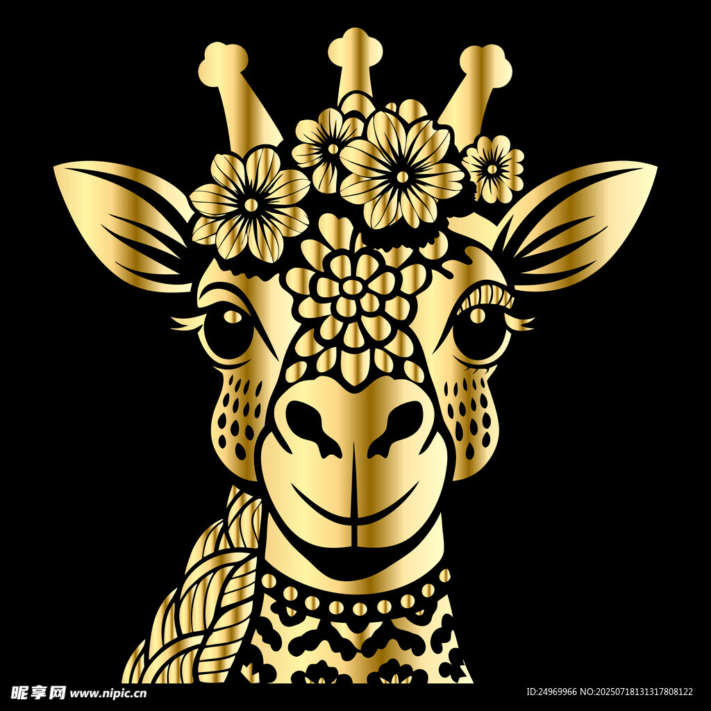 金色长颈鹿花卉装饰图案