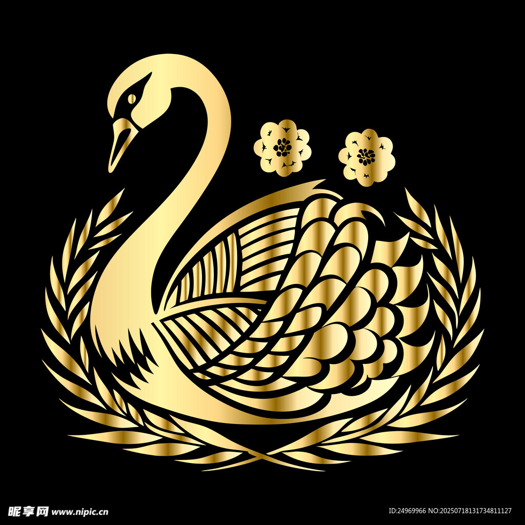 金色天鹅花卉装饰图案