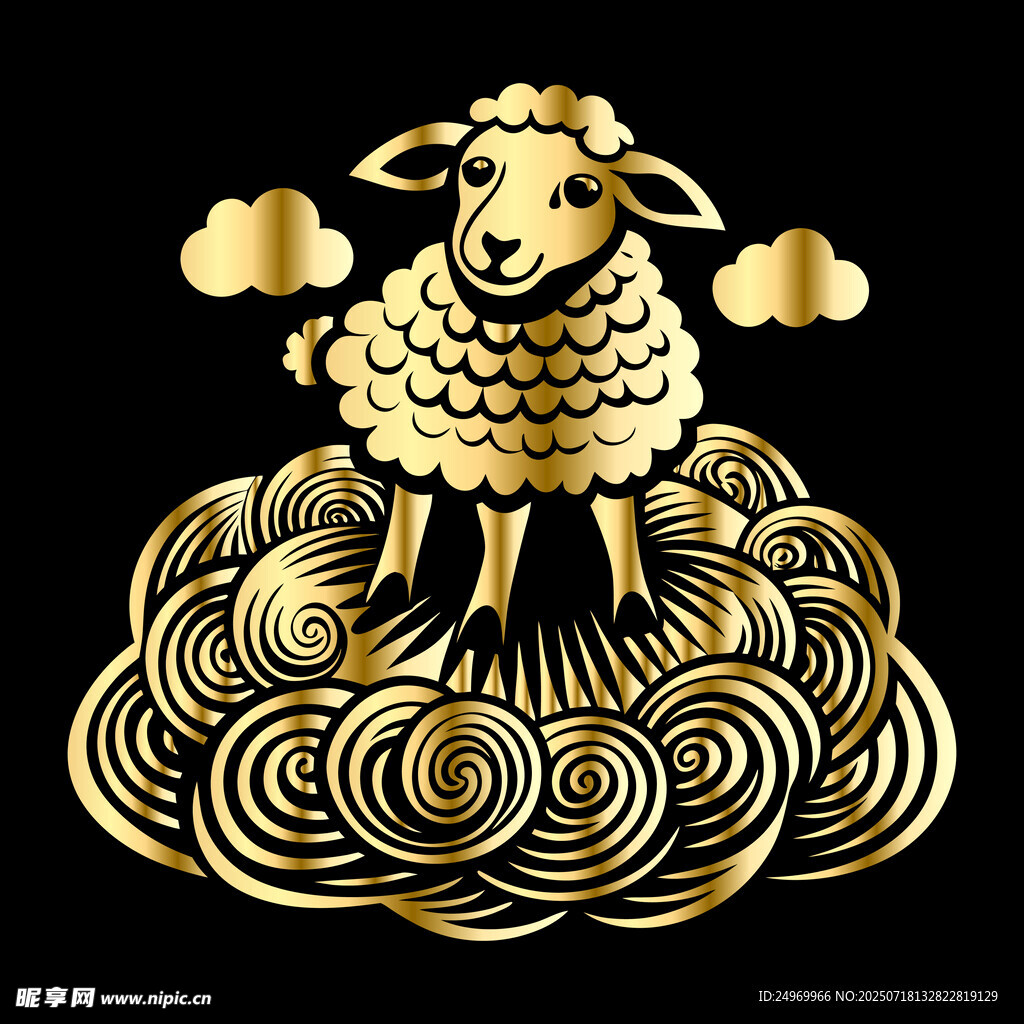 金色绵羊立于祥云之上