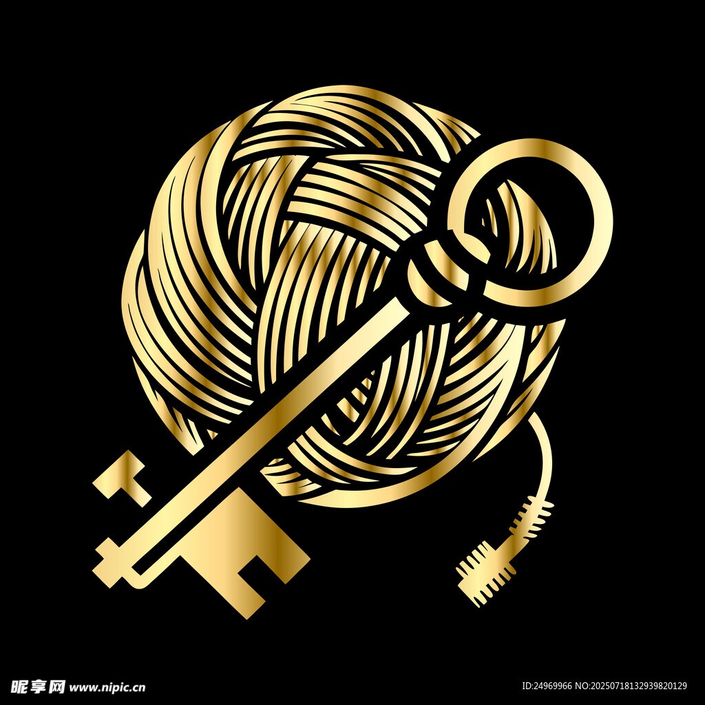 金色钥匙缠绕毛线球