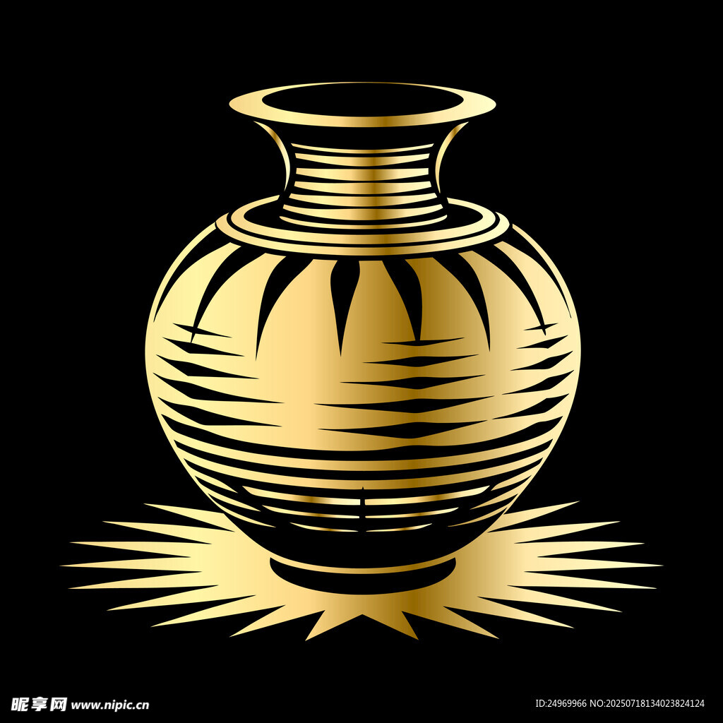 金色花纹陶罐