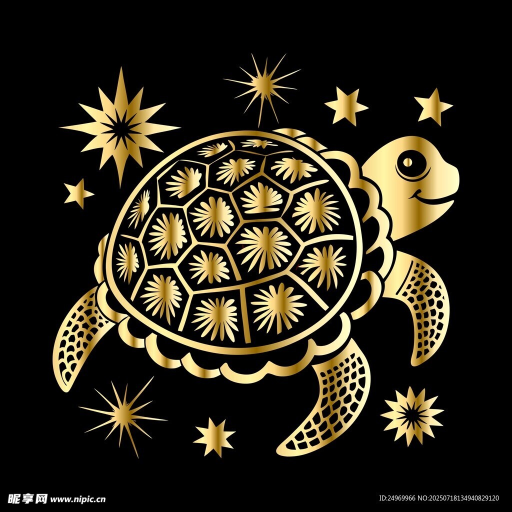 金色海龟与闪耀星星图案