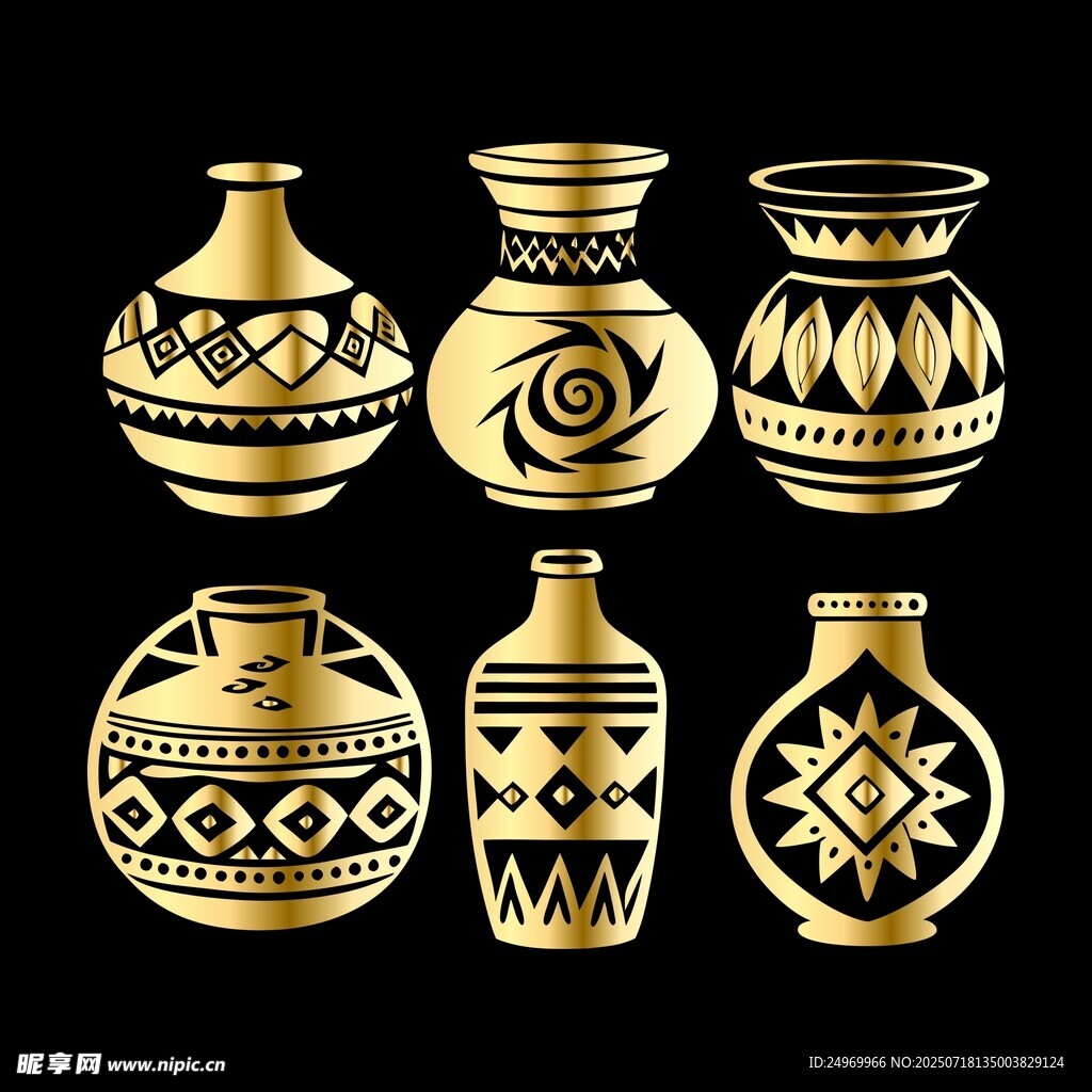 金色花纹陶罐图案设计