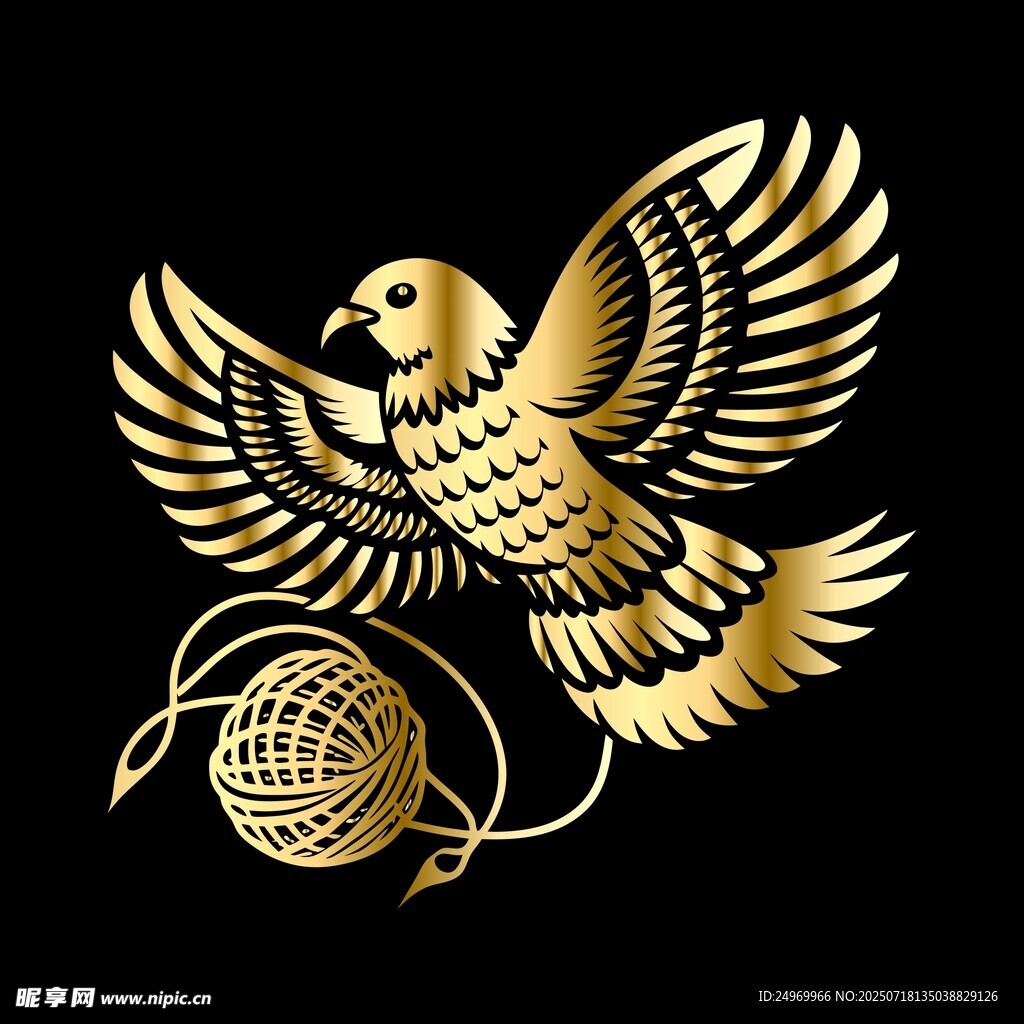 金色飞鸟与线团图案