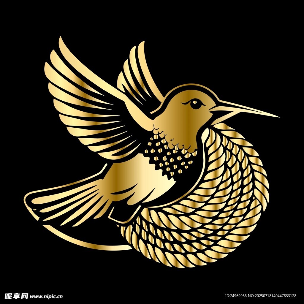金色蜂鸟衔巢图案设计