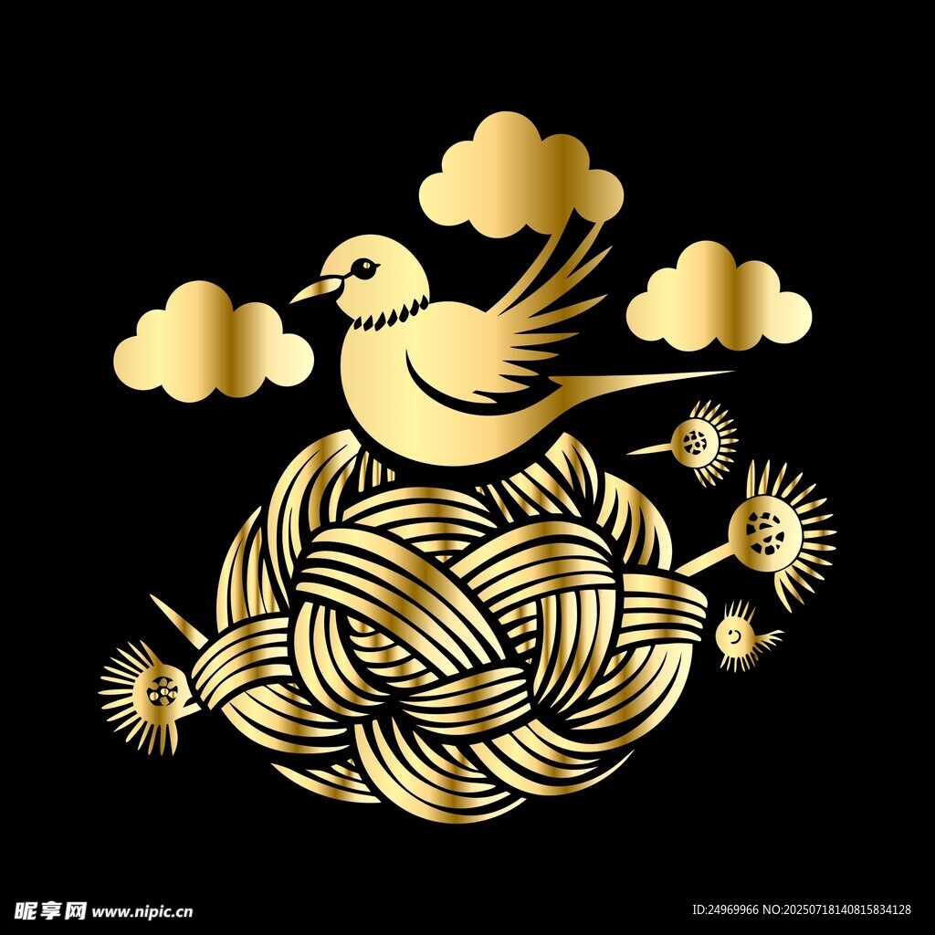 金色飞鸟与绳结装饰图案