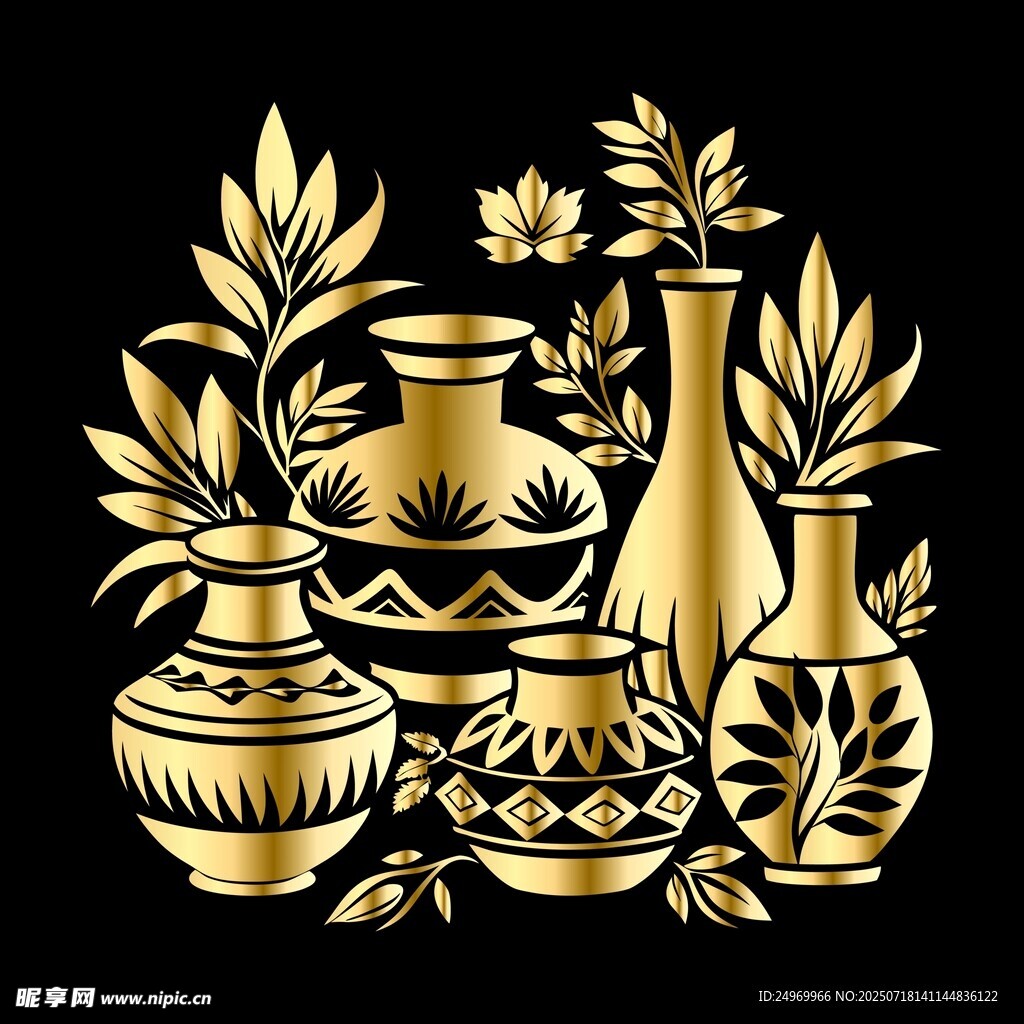 金色复古花瓶装饰图案