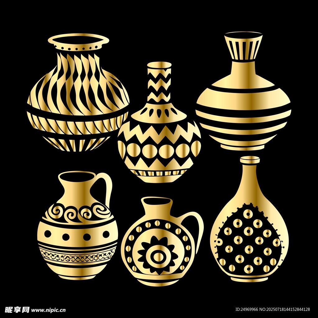 复古金色花纹陶瓷花瓶组图