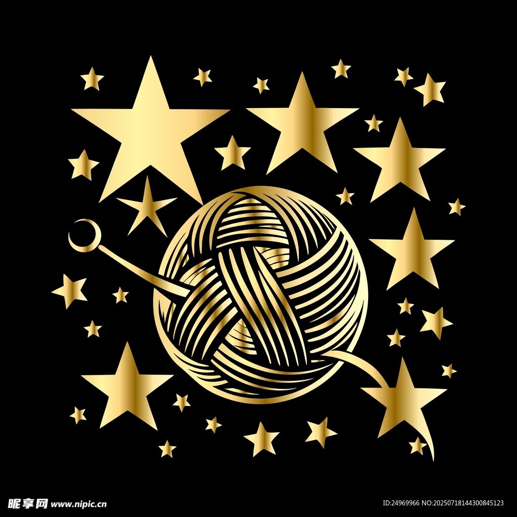 金色毛线球与星星装饰图案