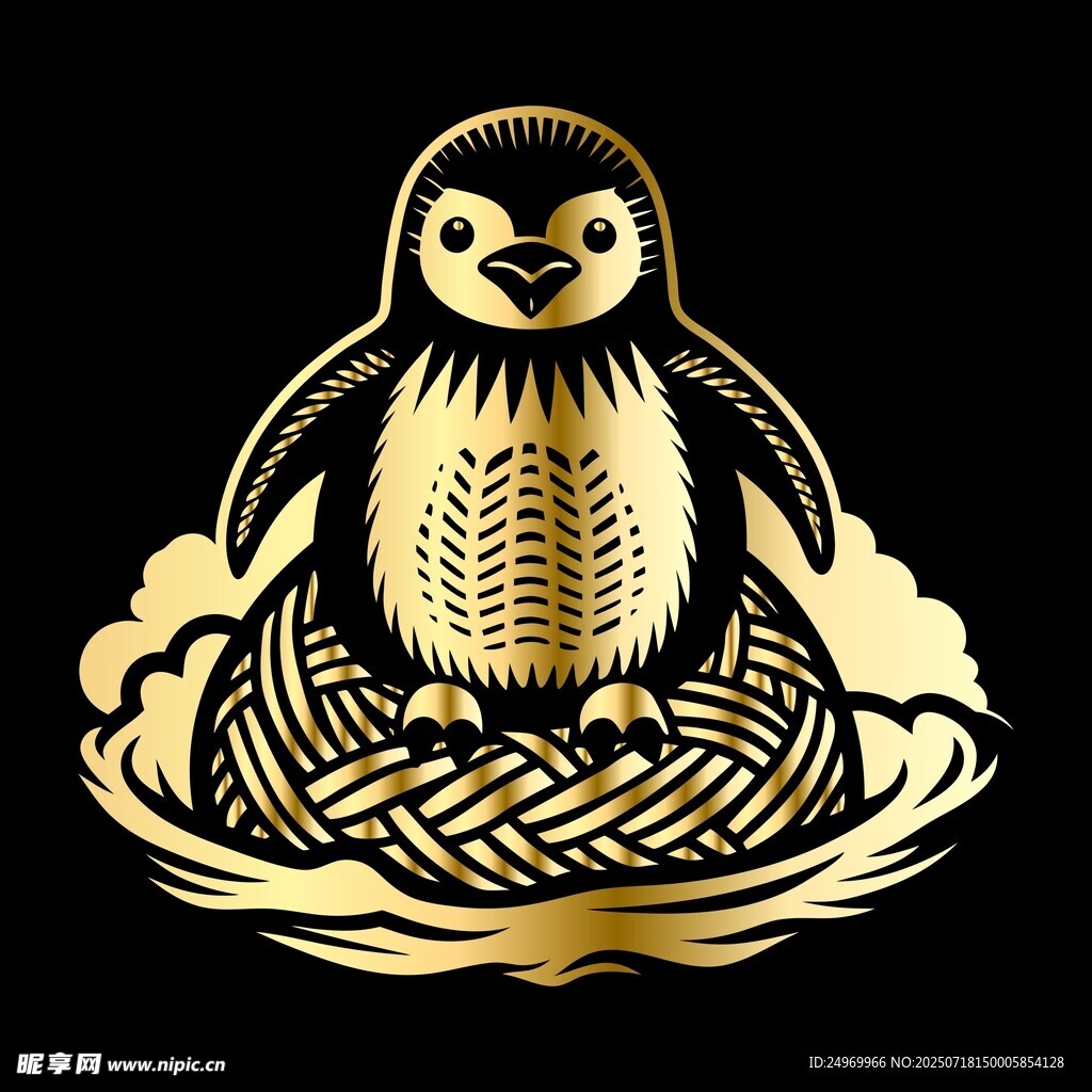 金企鹅立于编织图案之上